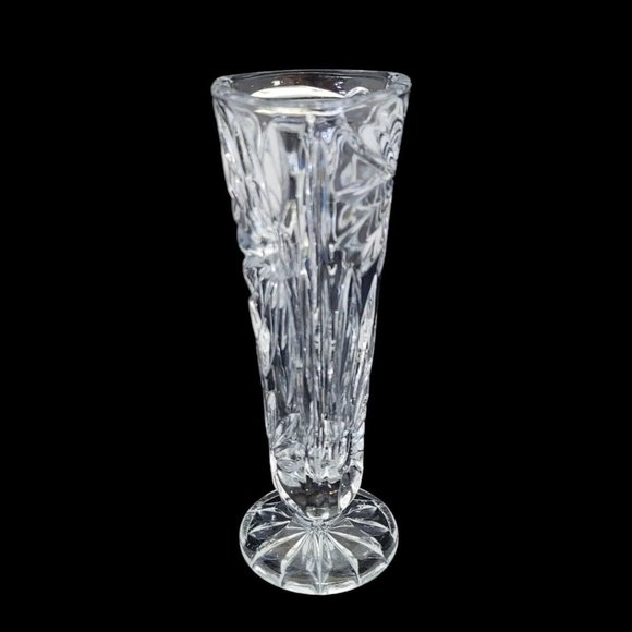 Genuine Lead Crystal Bud Vase Daisy Floral Clear Cut 3 Sided West Germany 6.5" - Picture 4 of 7